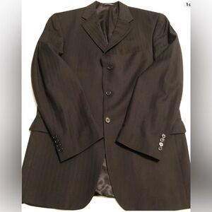 DKNY 40L Black Sport Coat Blazer Jacket Blk on Blk Striped 100% Wool